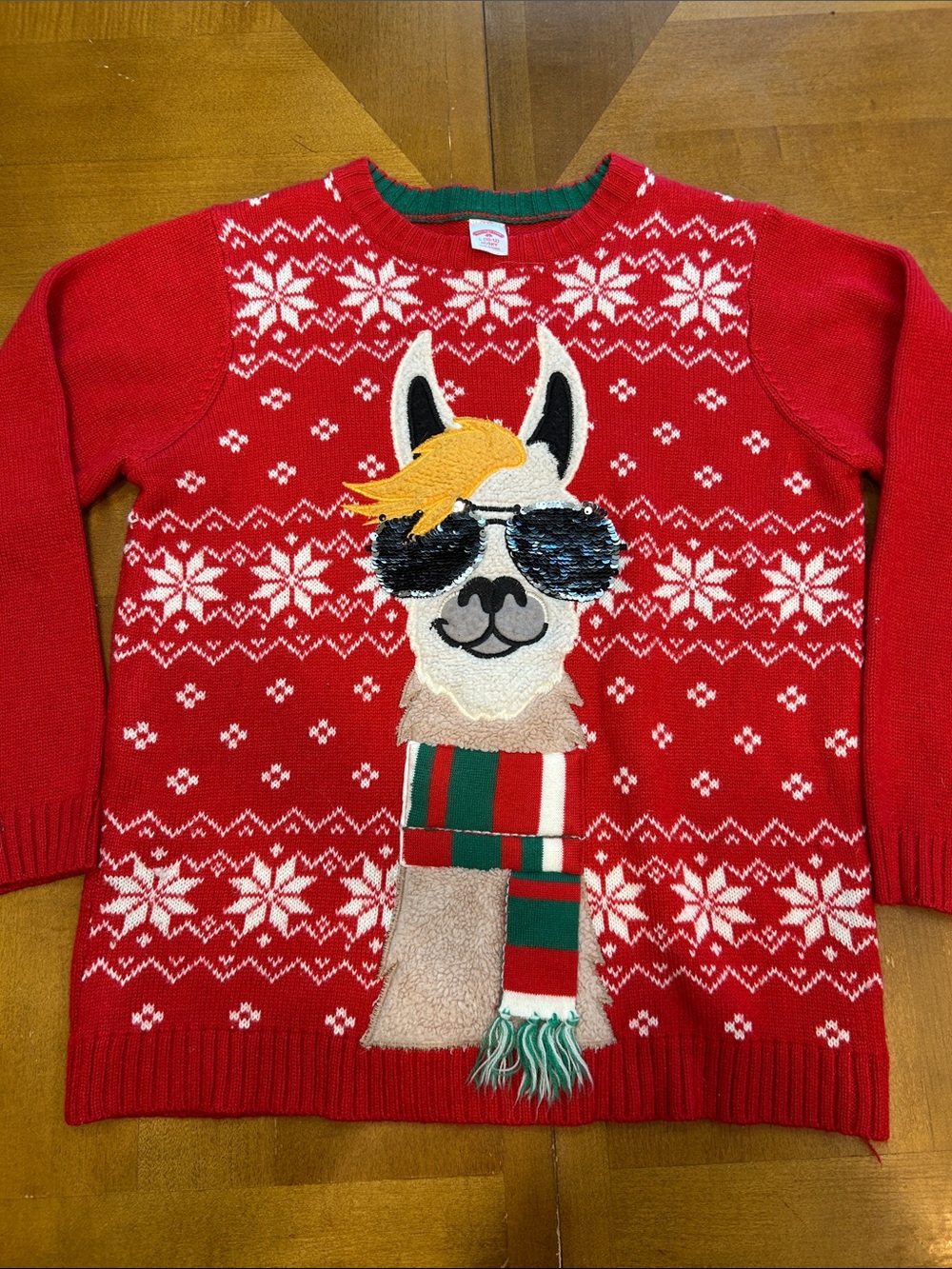 Holiday Time Red Llama Holiday Sweater -womens Festive Knit SZ Large(10-12)HUSKY
